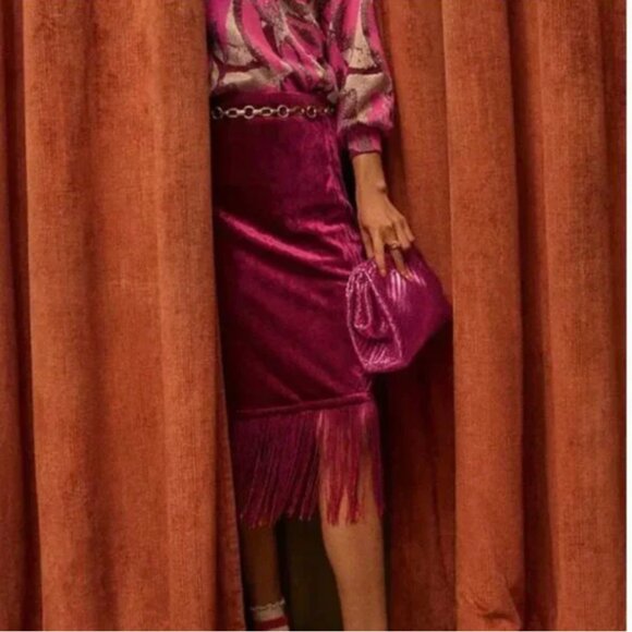 ⭐️ Fringed Velvet Boho Peasant Hipster Hippie Classy Chic Wedding Midi Skirt - Picture 2 of 6